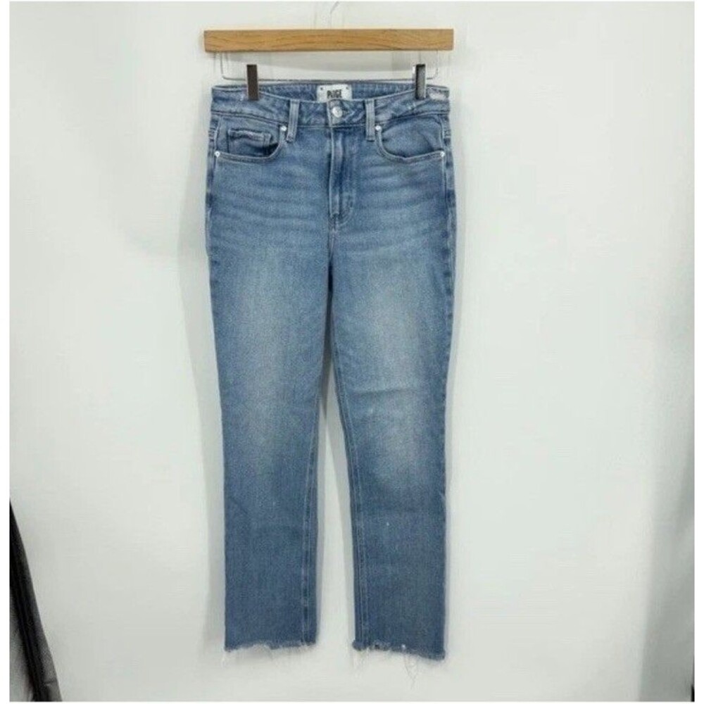 PAIGE Cindy High Rise Straight Leg Jeans Size 26 Blue Raw Hem Denim